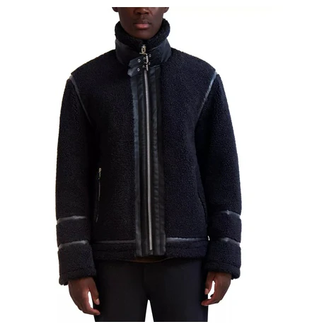 Karl Lagerfeld Paris Men's Fleece Faux Leather Trim Jacket