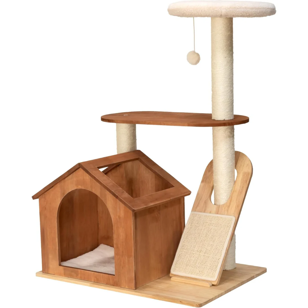 Kitty City Two-Level Wooden Cat Tower with Hideaway