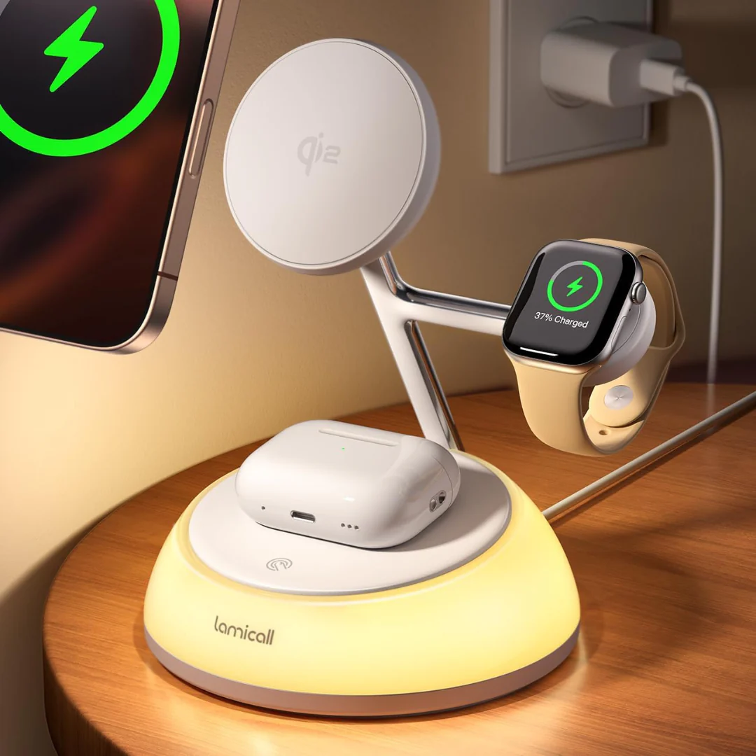 Lamicall Qi2 4-in-1 Magsafe Wireless Charging Station W/ Multi-Color Light