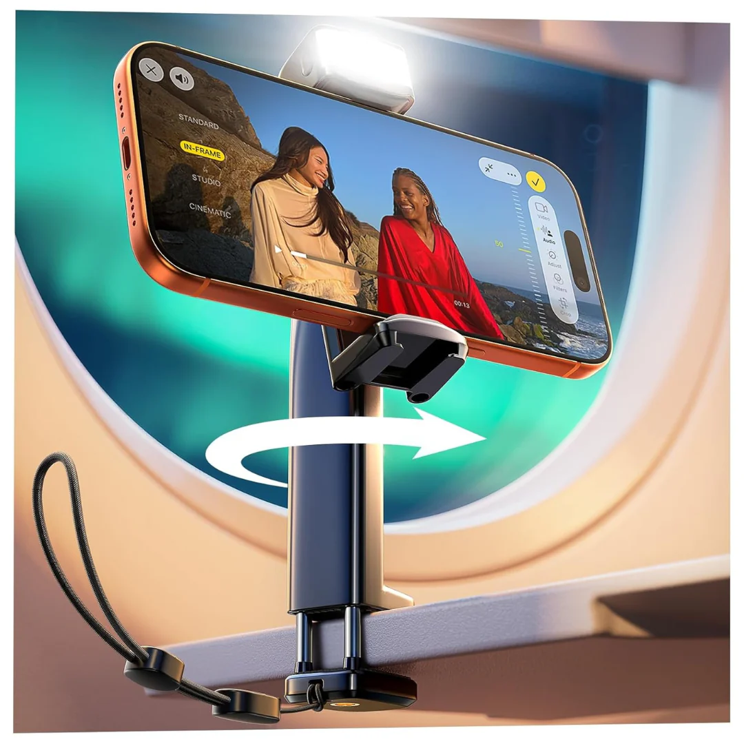 LISEN Airplane Phone Holder With LED Light (Black)