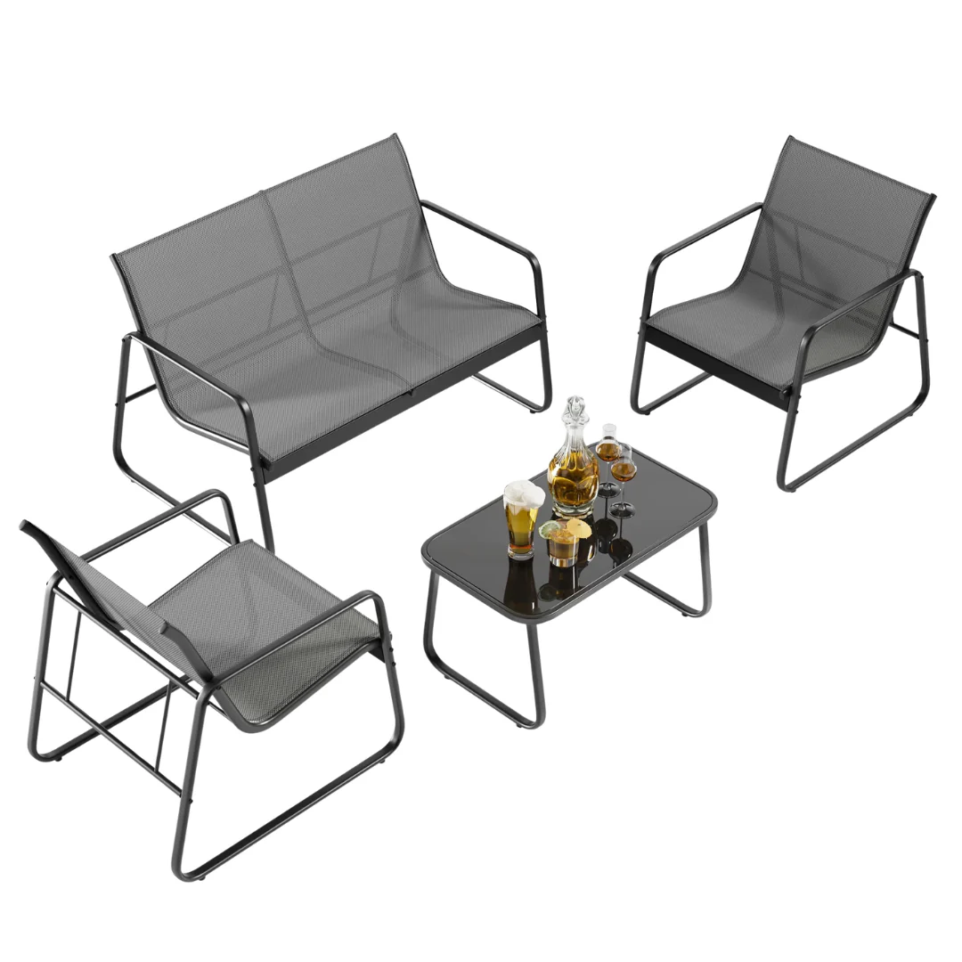 Lofka 4-Piece Patio Chairs Set With Loveseat And Cool Textile Fabric