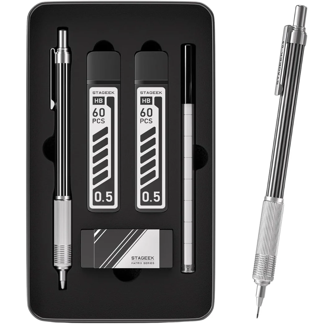 Mechanical Pencil W/ Metal Gift Case, 120-Piece HB Lead Refills
