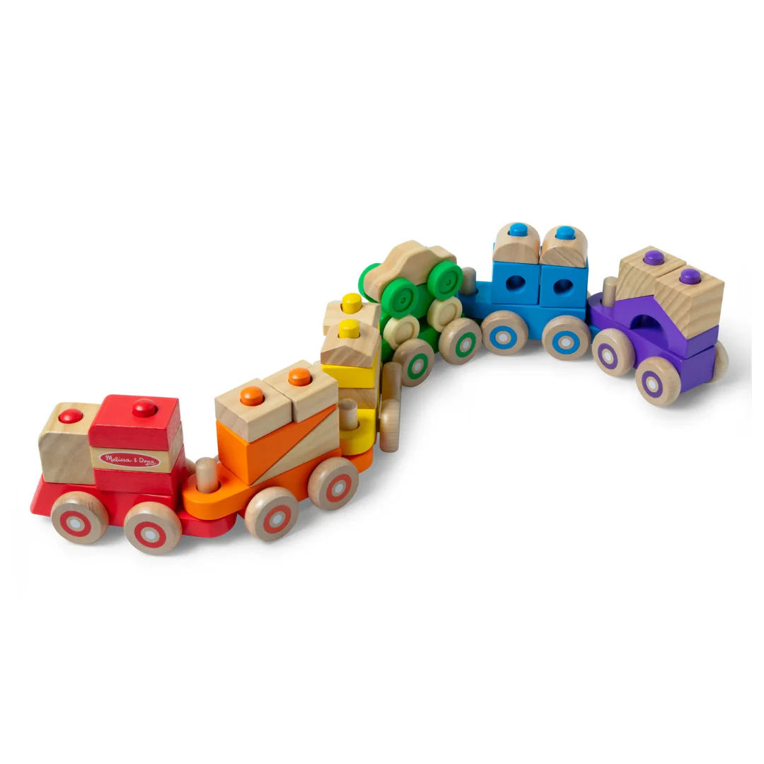 Melissa & Doug 6-Cars Deluxe Wooden Stacking Train 19 Blocks Toy