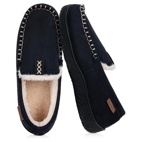 Men’s Memory Foam Moccasin Slippers with Plush Lining