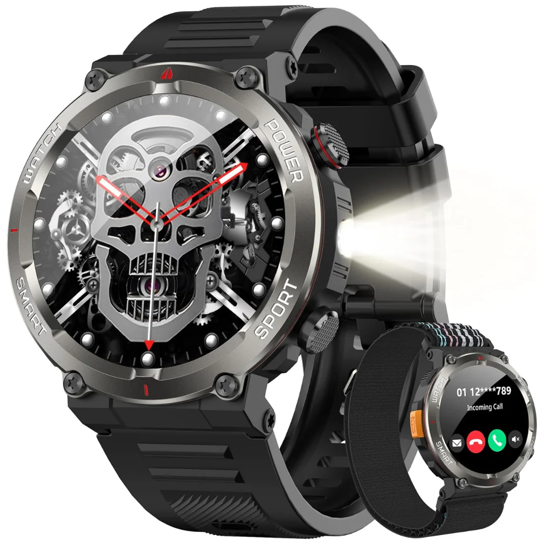Men's Fitness Tracker Military Smart Watch W/ LED Flashlight