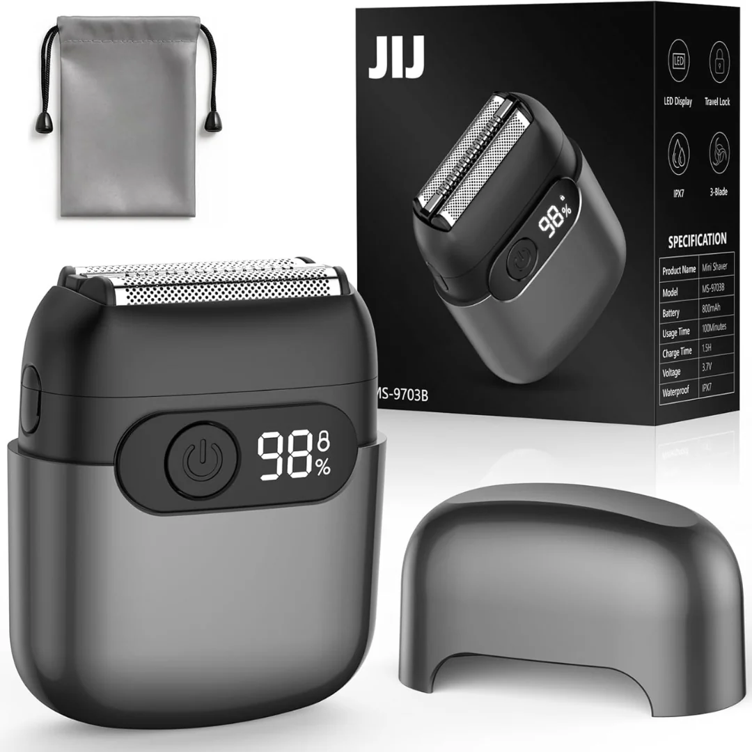 Men's IPX7 Waterproof Wet/Dry Mini Electric Razor With 3 Floating Blades