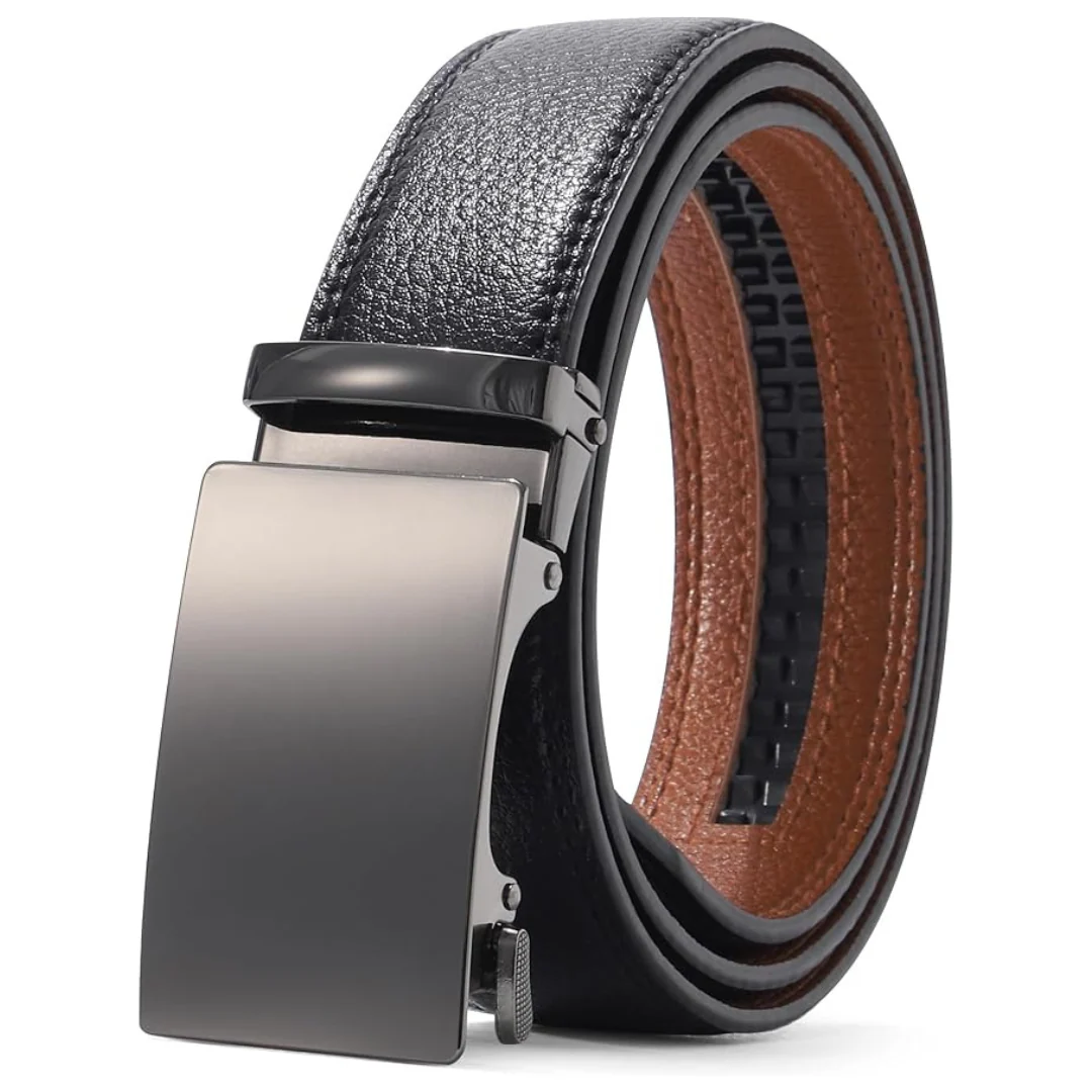 Men's Leather Ratchet Dress Belt With Adjustable No Holes
