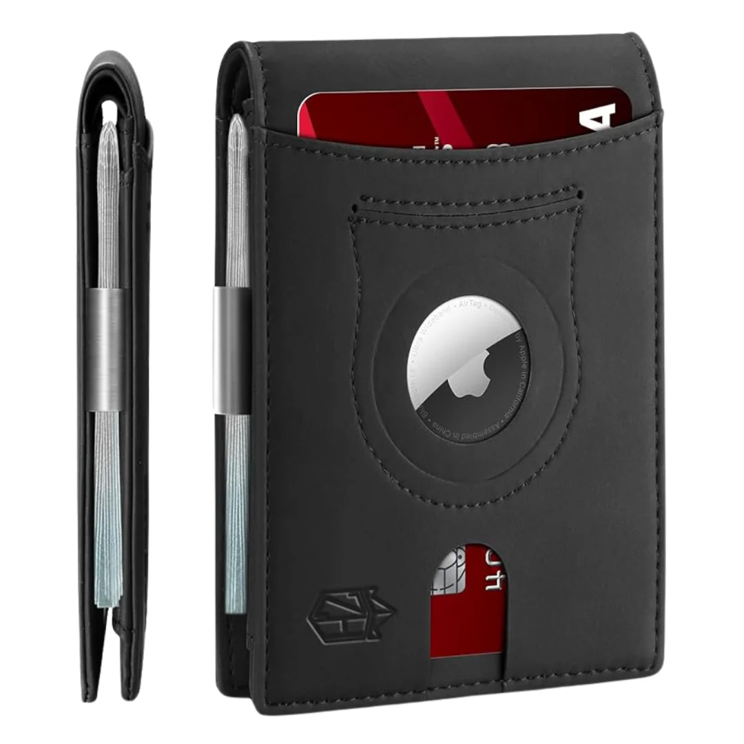 Men's Slim RFID Blocking Leather Wallet W/ Airtag Holder