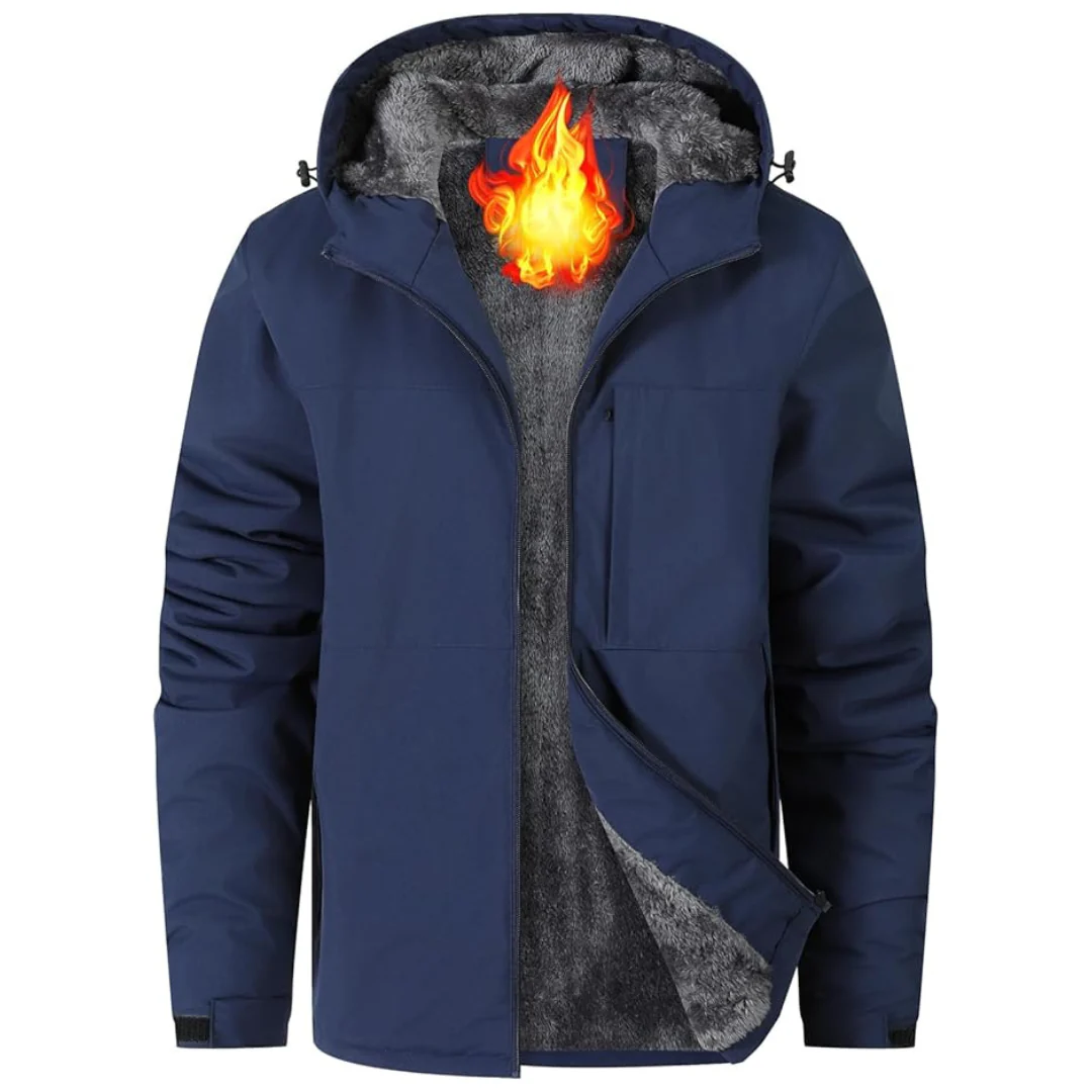 Men's Waterproof Snow Fleece Warm Winter Rain Jacket W/ Hood