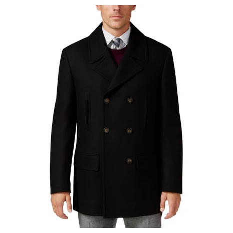 Michael Kors Men's Classic Fit Double Breasted Wool Blend Peacoats