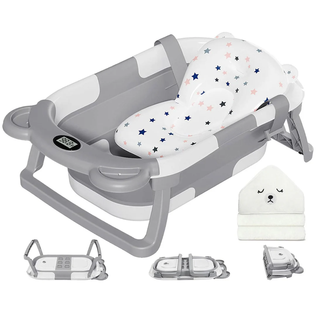 MoreFeel Foldable Collapsible Baby Bathtub with Drain Hole