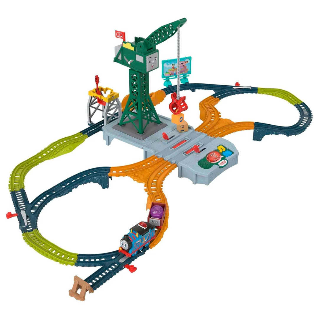 Motorized Train Cranky Talking Crane & Battery Powered Toy Delivery Set