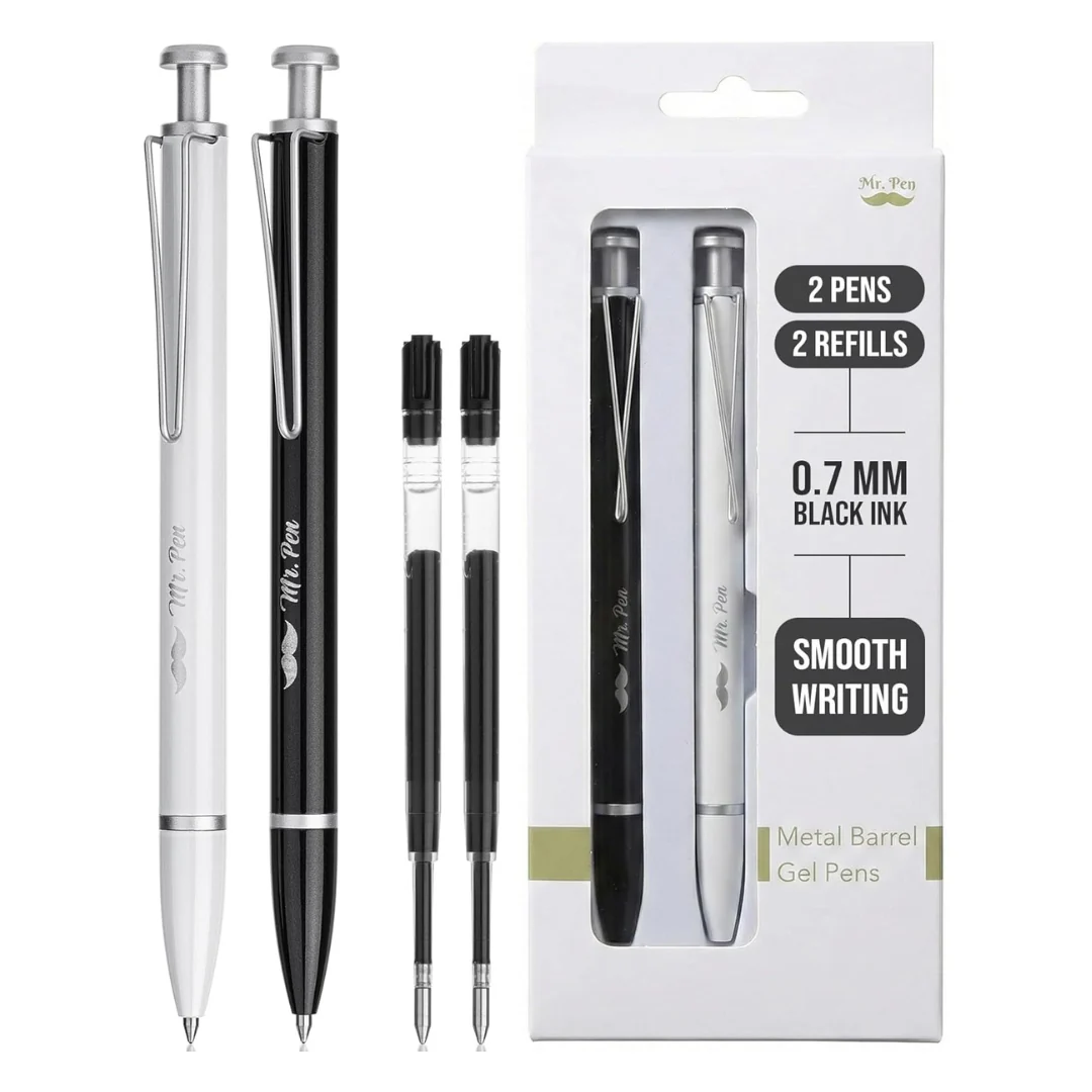 Mr. Pen 2-Pack Metal Gel Pens (Black Ink, 0.7 mm)