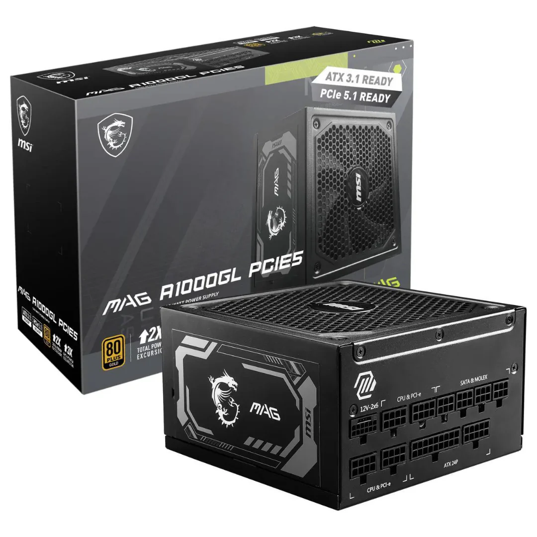 MSI MAG A1000GL PCIE5 1000W 80+ Gold Certified ATX Power Supply