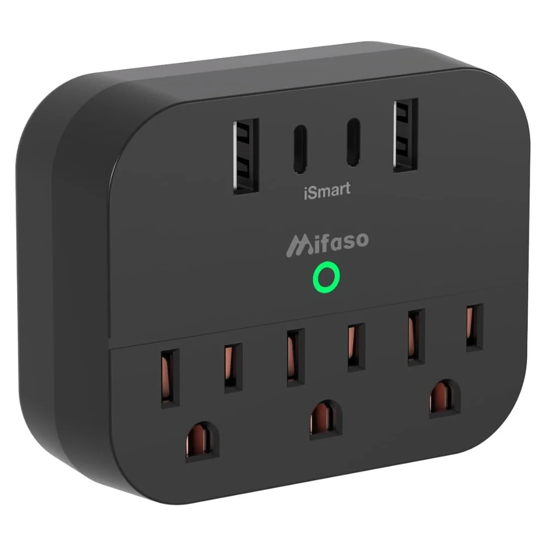 Multi Plug Power Strip 15.5W Wall Outlet With Foldable Plug