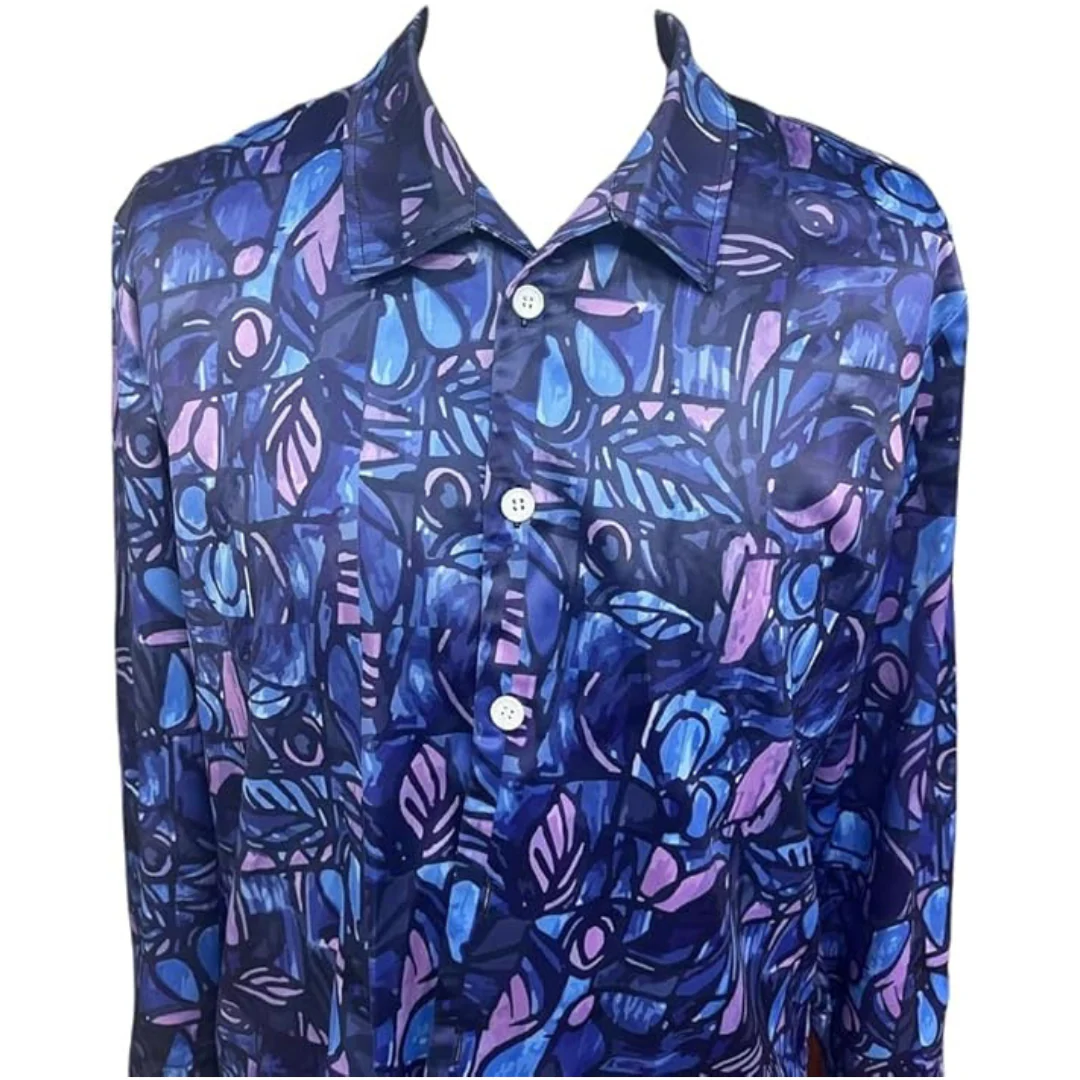 My Party Shirt Men's Floral Dylan Button Down Shirts (Large)