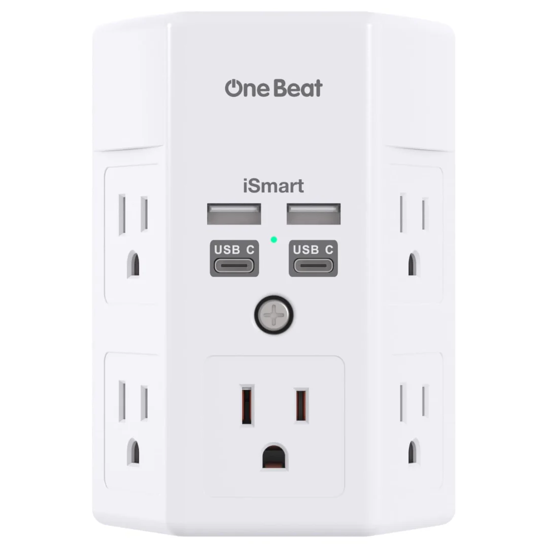 One Beat 3-Prong Wall Outlet Surge Protector (5x AC & 4x USB)