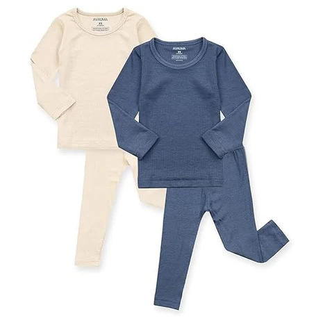 Pack of 2 Size 4T Blue, Beige Ribbed Pajamas