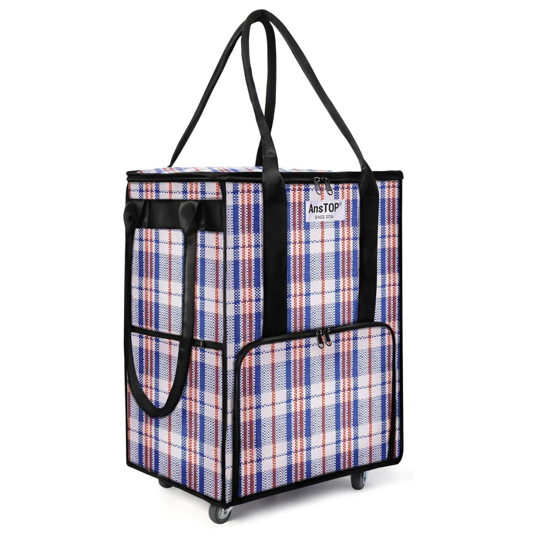 Reusable On Wheels 66 Lb Grocery Bag With 5 Caster Wheels & Zippered Top
