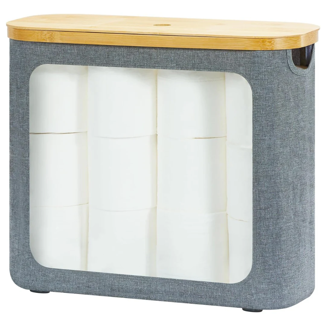Rosos 9-12 Roll Toilet Paper Storage W/ Bamboo Lid