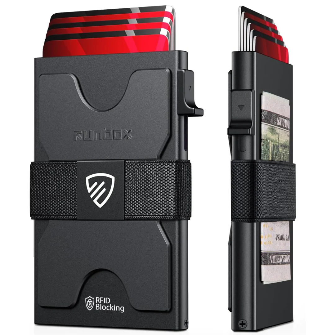 Runbox Men's Slim Aluminum RFID Card Holder Wallet W/ Pop-up Function