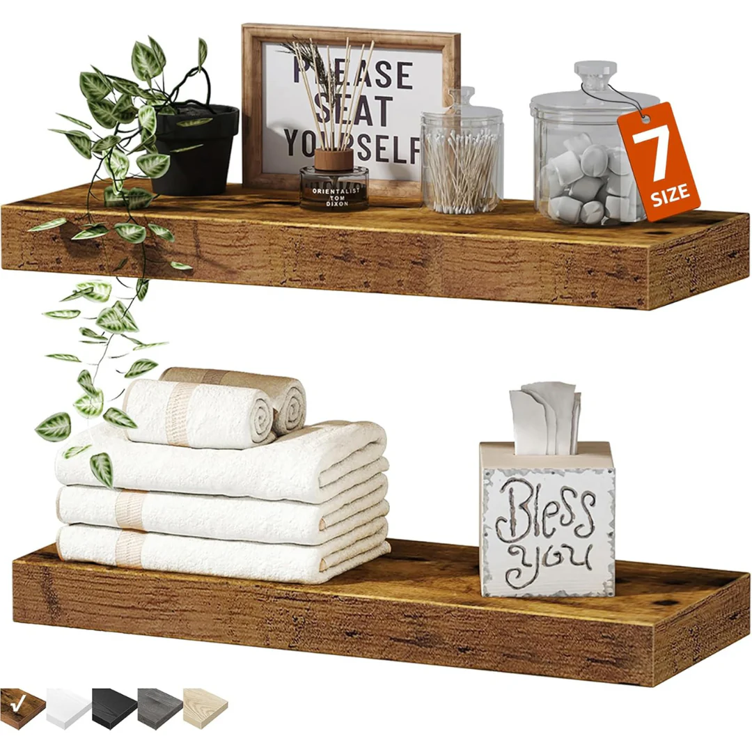 Set of 2 16" x 7" Wall Mounted Bathroom Floating Shelves