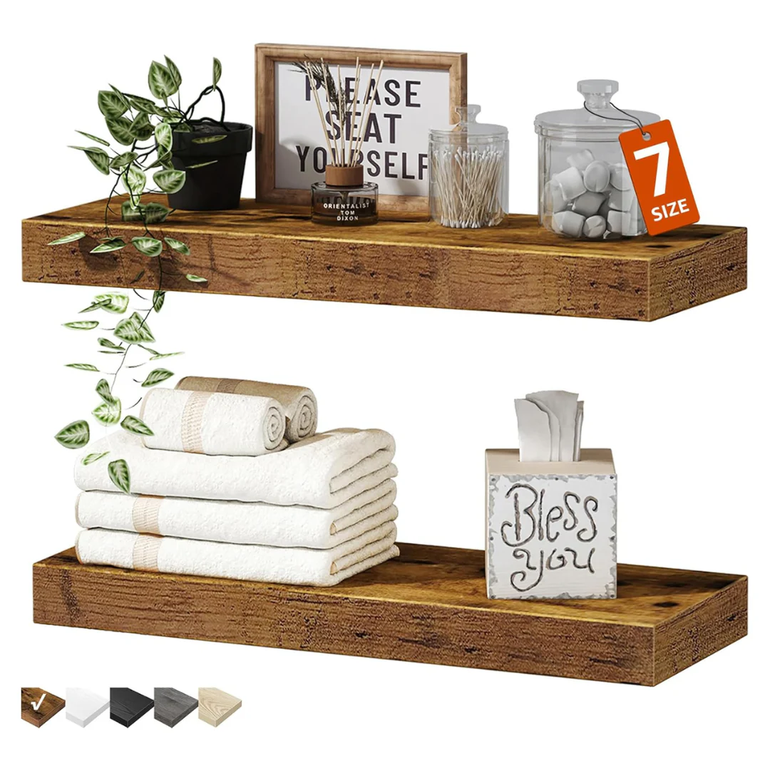 Set Of 2 16" x 7" Wall Mounted Bathroom Floating Shelves