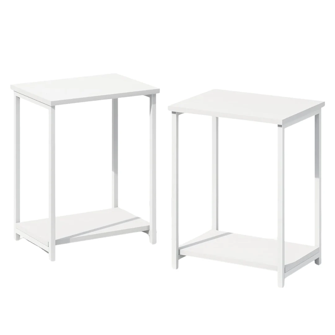 Set Of 2 2-Tier Open Shelf Bedside Night Stand Tables W/ Metal Frame