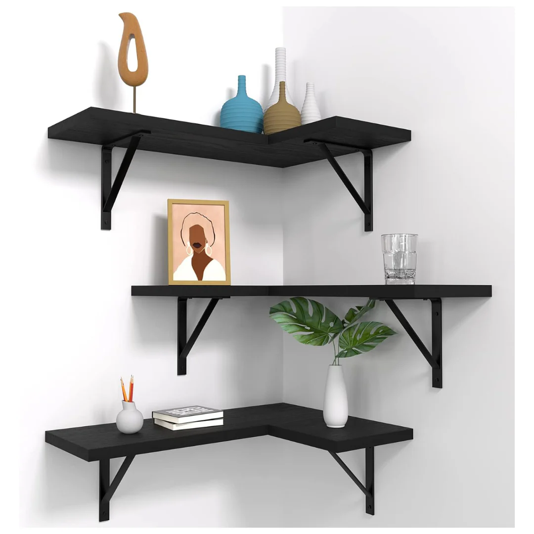 Set Of 3 Nature's Source Wall Mounted Corner Floating Shelves