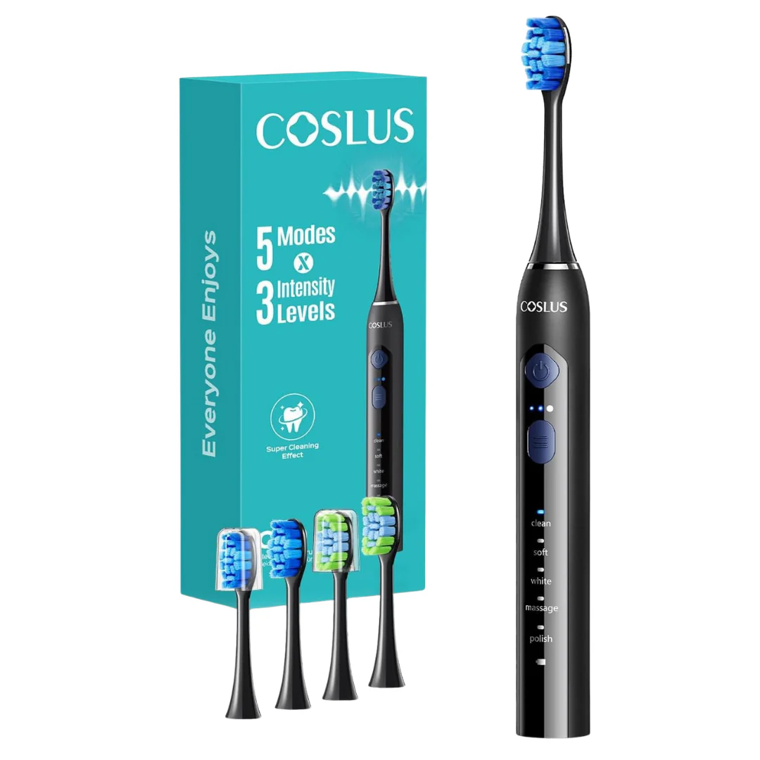 Sonic Electric Toothbrush W/ 2-Types of 4-Brush Heads, 5-Modes
