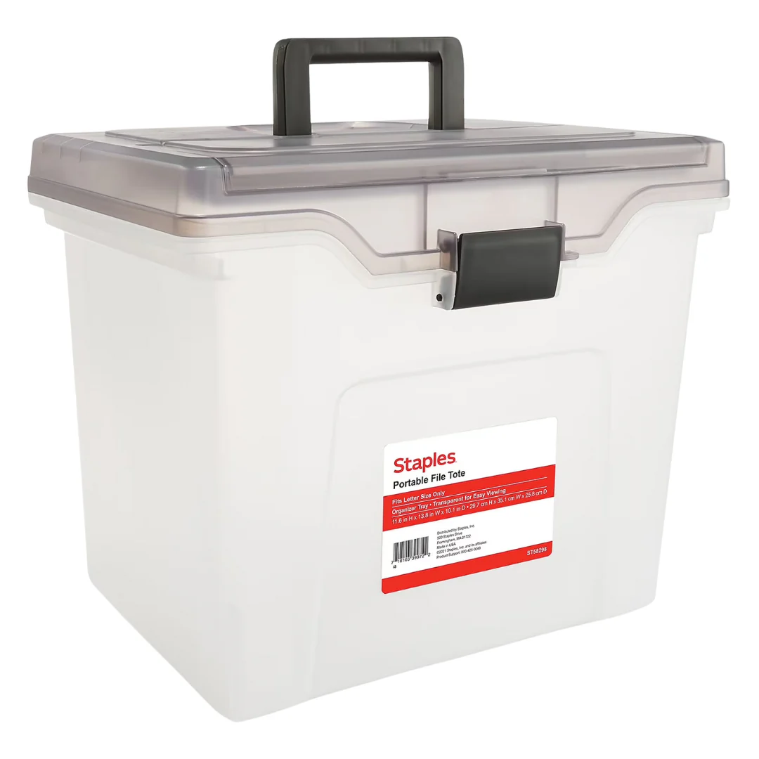 Staples Portable File Box Tote, Letter Size (Clear)