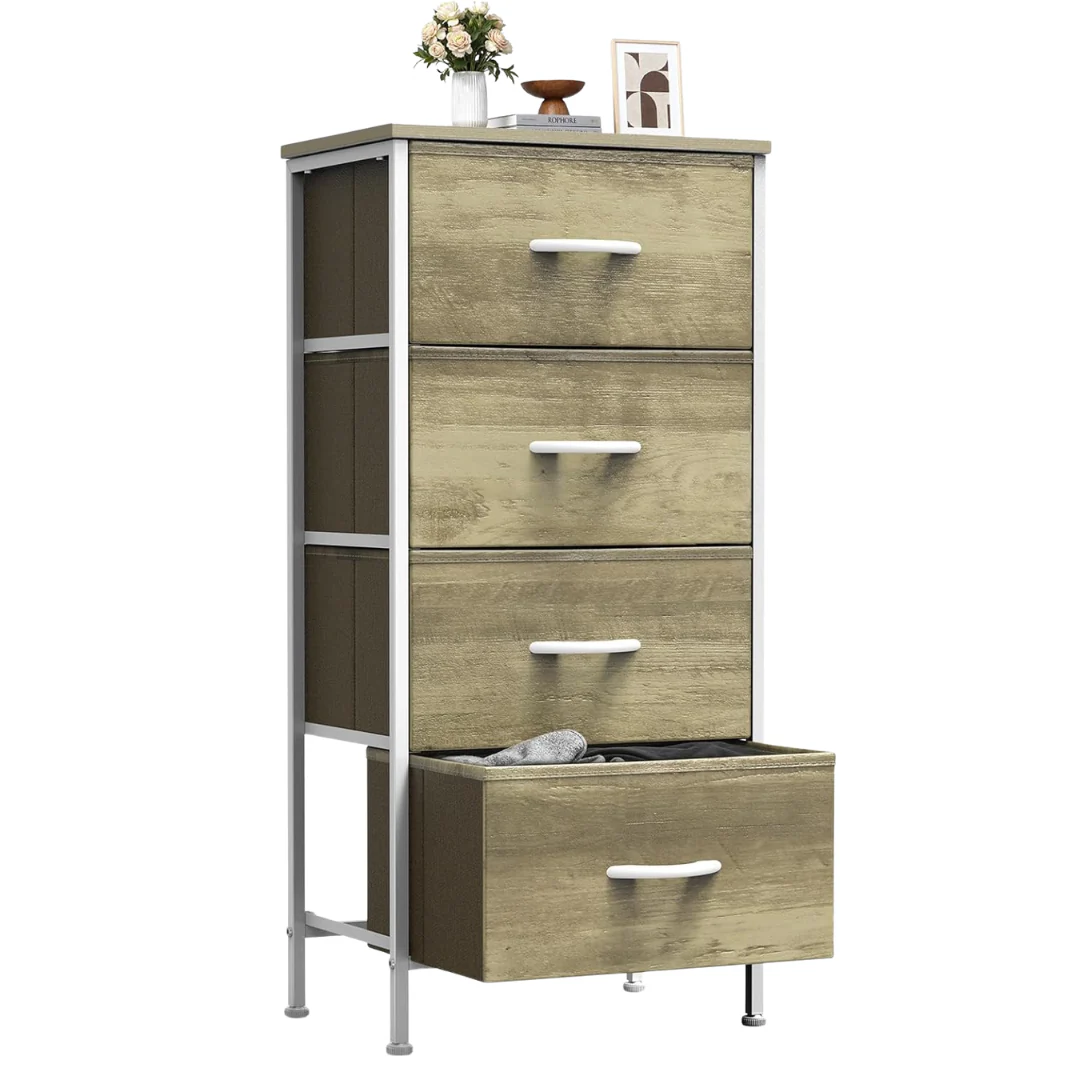 Sweetcrispy Nightstand Small Bedroom Dresser With 4 Fabric Drawers