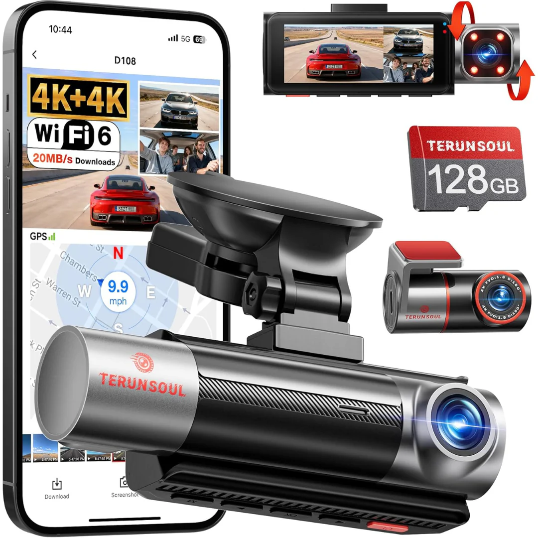 TERUNSOUl 4K+4K+1080P 3 Channel Dash Cam