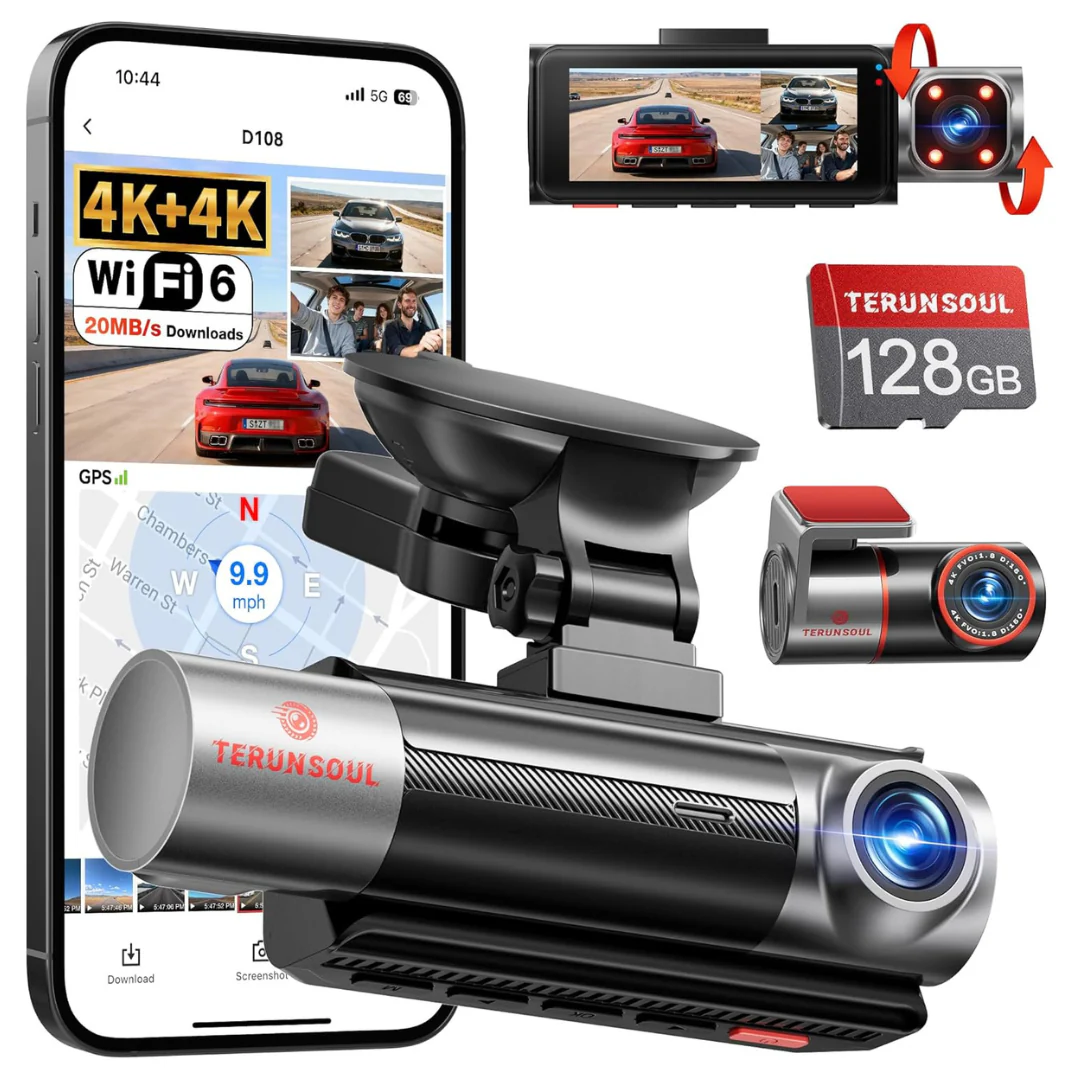 TERUNSOUl 4K+4K+1080P 3 Channel Dash Cam