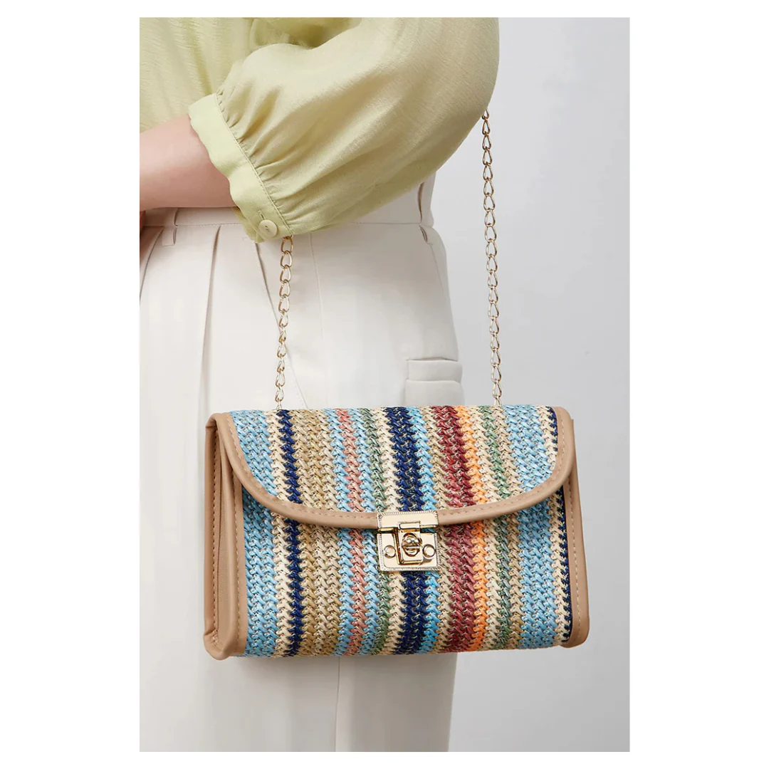 Threaded Pear Azariah Striped Crochet Flapped Bags