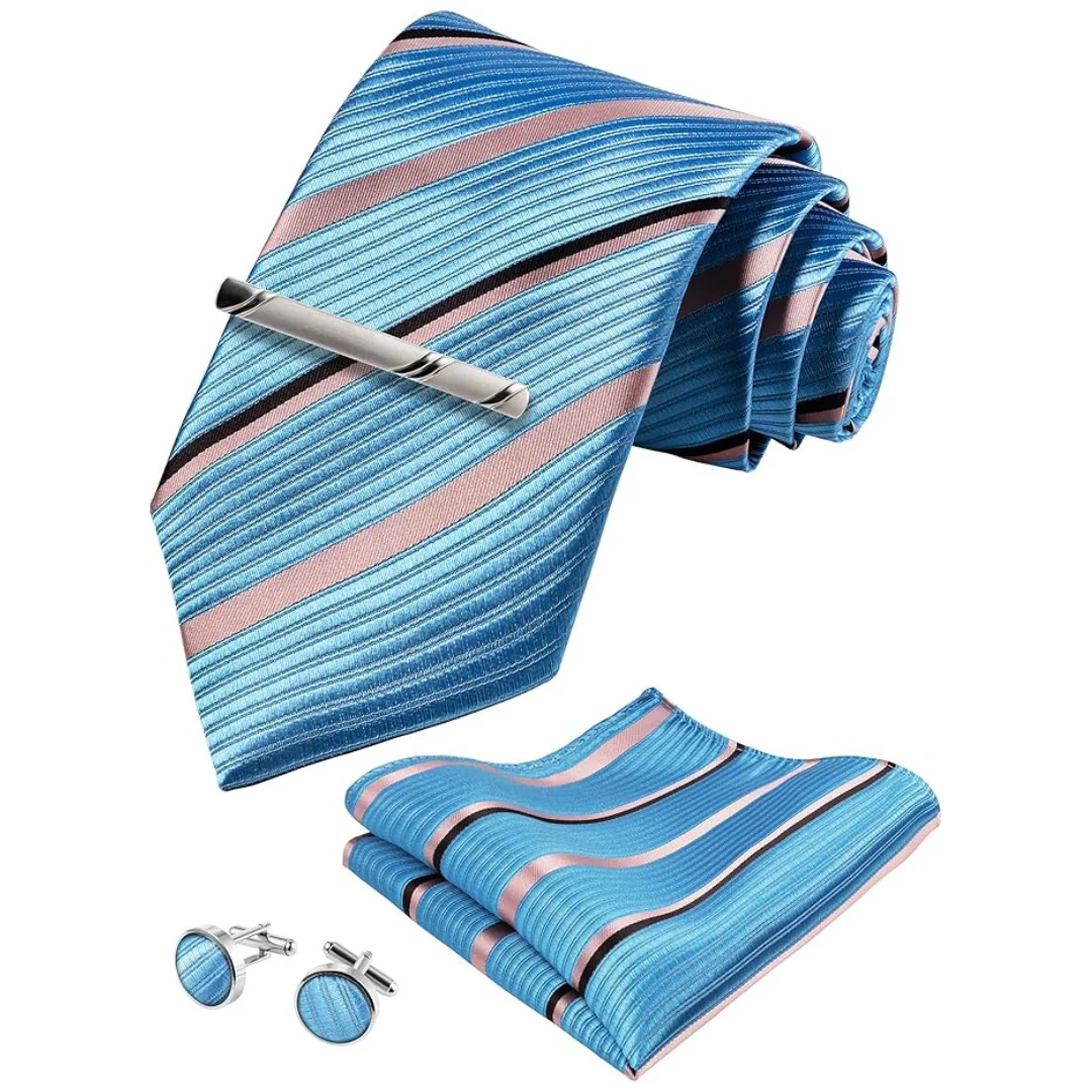 TIE G 4-Piece Stripe Plaid Men's Tie Set In Premium Gift Box