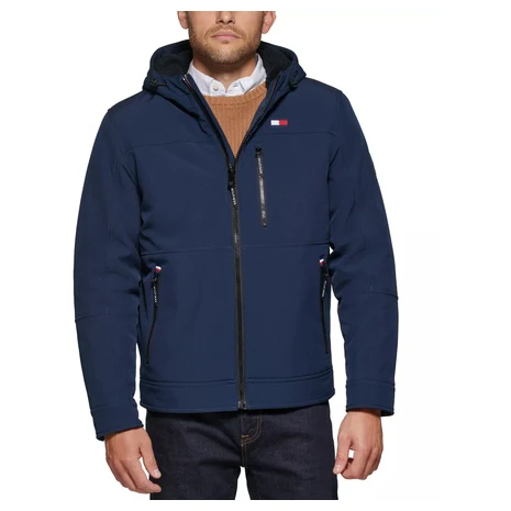 Tommy Hilfiger Men's Sherpa-Lined Softshell Hooded Jacket