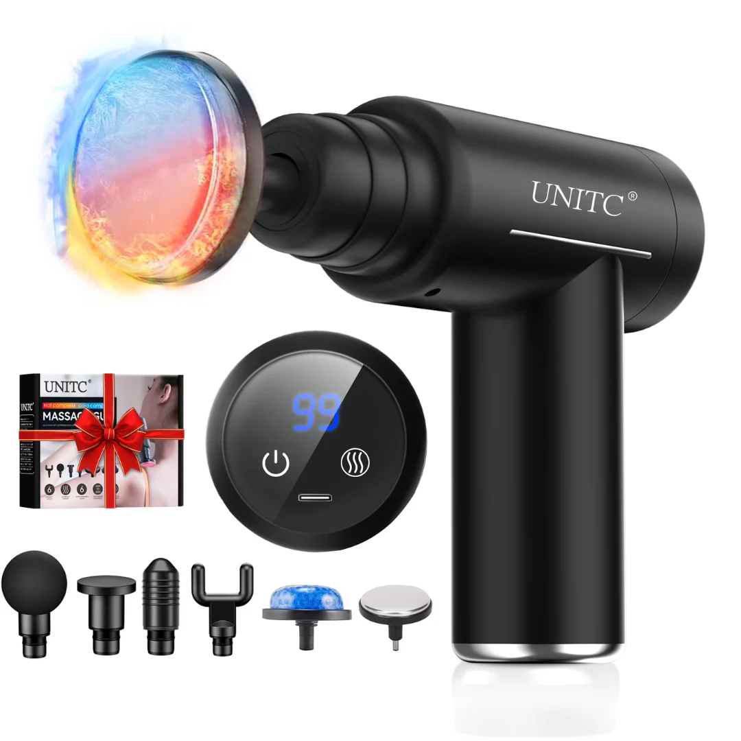 Unitc Heat & Cold Deep Tissue Mini Massage Gun with 6 Heads