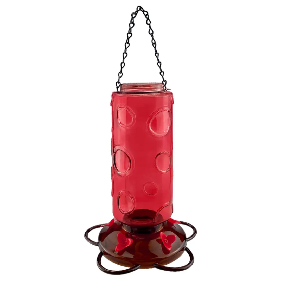 Urban Deco Red Glass Hummingbird Wild Bird Feeder