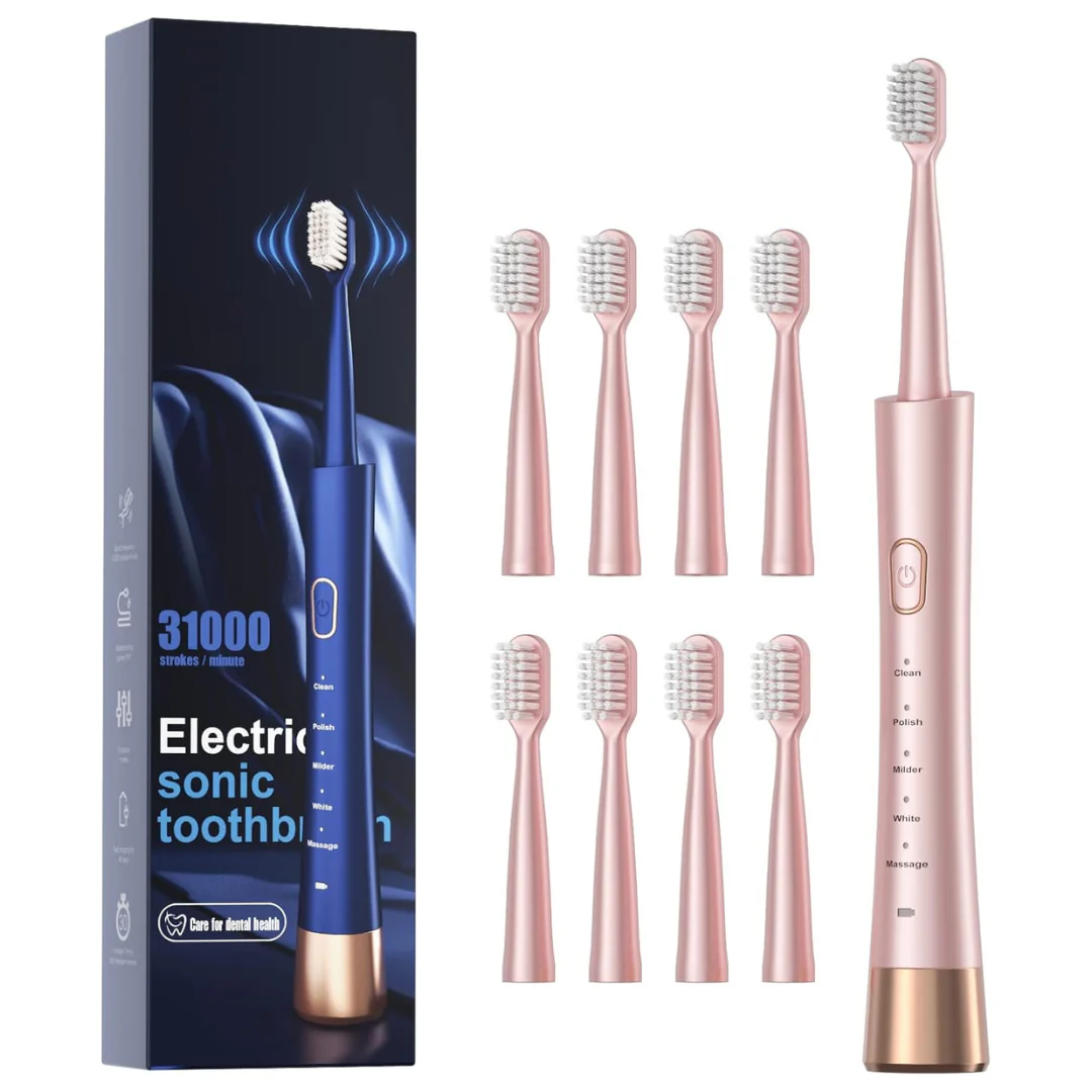 USB Rechargeable Sonic Toothbrush With 8 Brush Heads