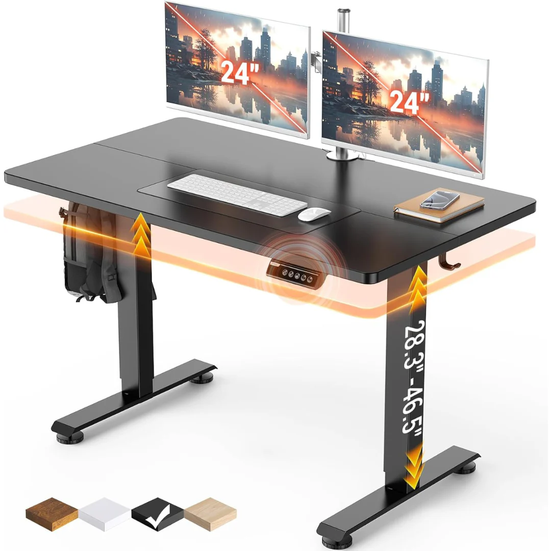 Veken 47.2" Adjustable Height Office Desk with Wood Desktop