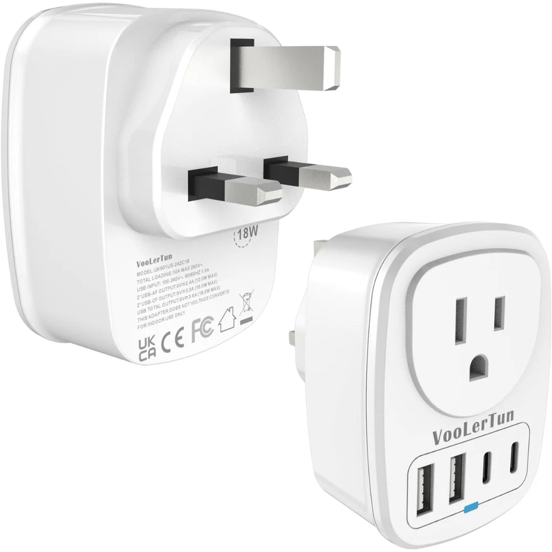 VooLerTun England Travel Adapter with 4 USB Ports