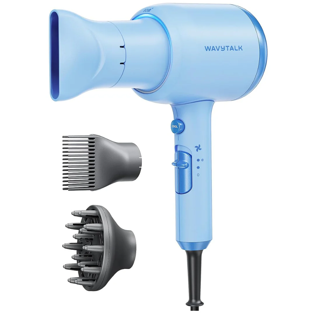 Wavytalk 1875W Ceramic & Ionic Hair Dryer W/ Diffuser & 3 Attachments
