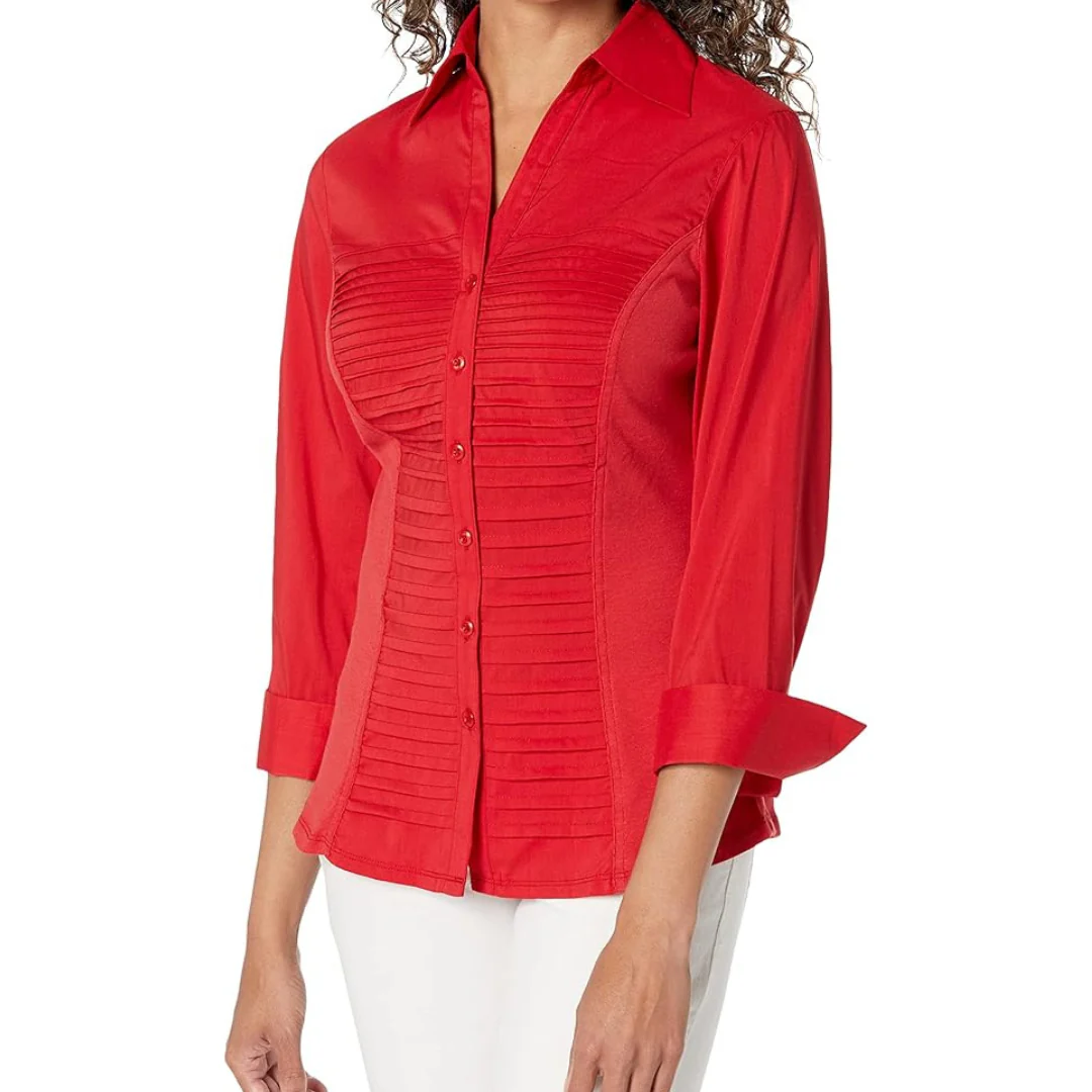 Womens 3/4 Cuff Sleeve Button Down Top