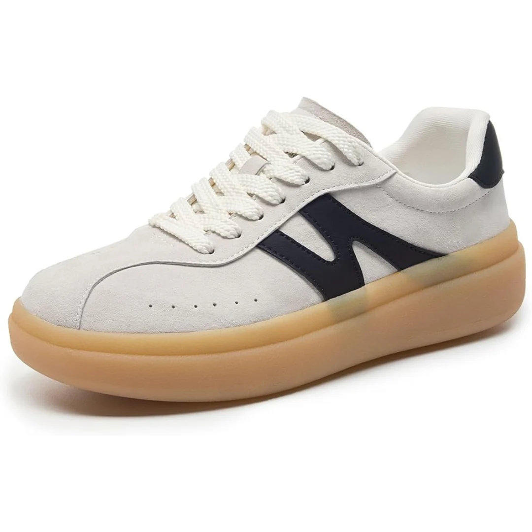 Women's Genuine Leather Suede Upper Non-Slip Tennis Walking Sneakers