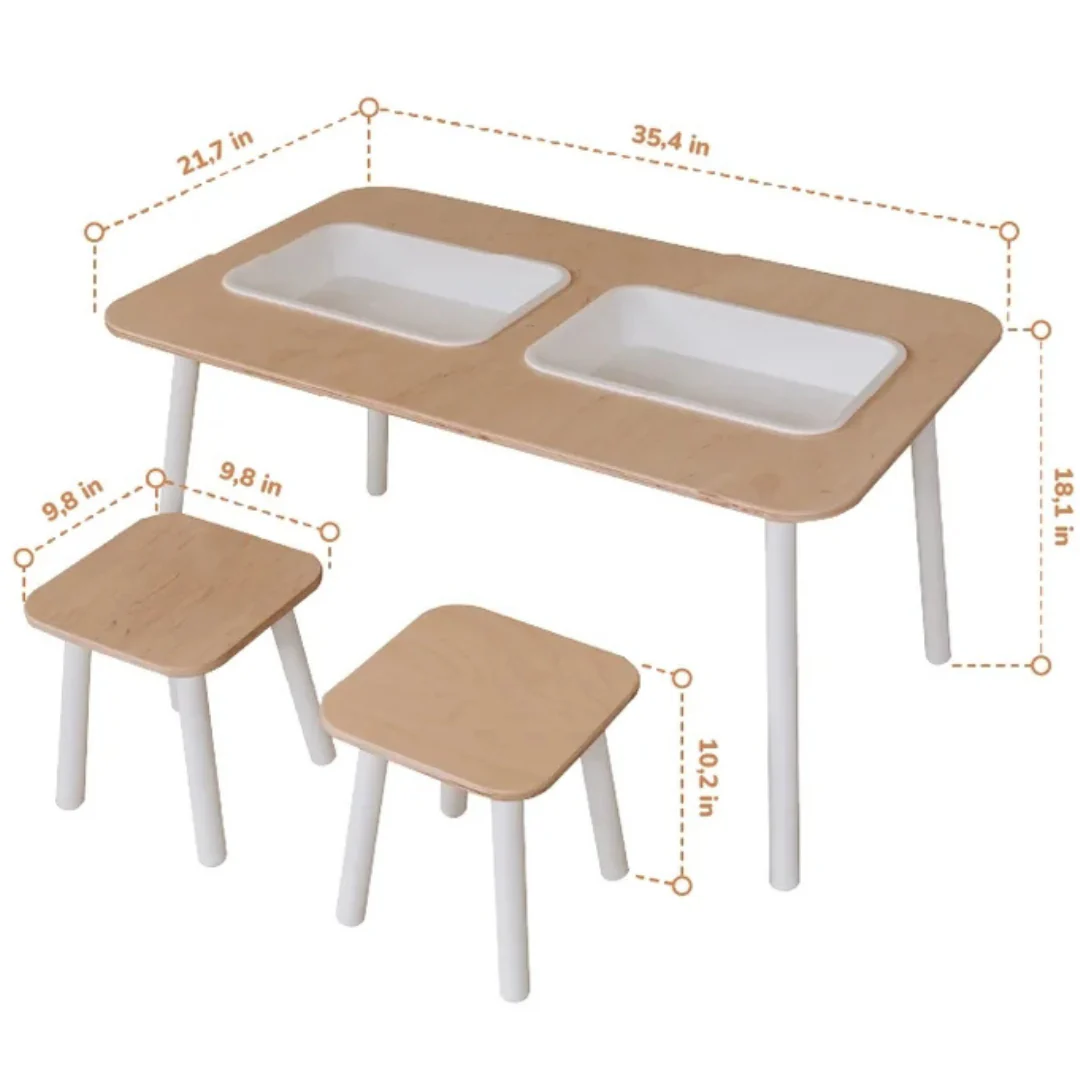 WoodandHearts 3-Piece Sorter Table and Stool set for Toddlers