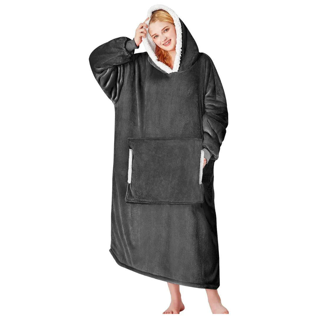 Yescool Women's Oversized Flannel Sherpa Cozy Wearable Blanket Hoodie
